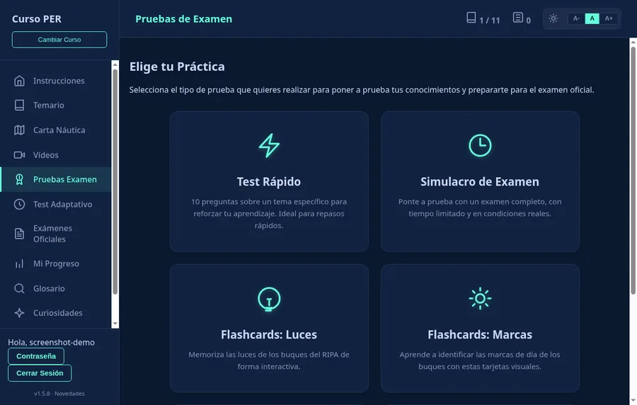 Test rápido, simulacro de examen o flashcards