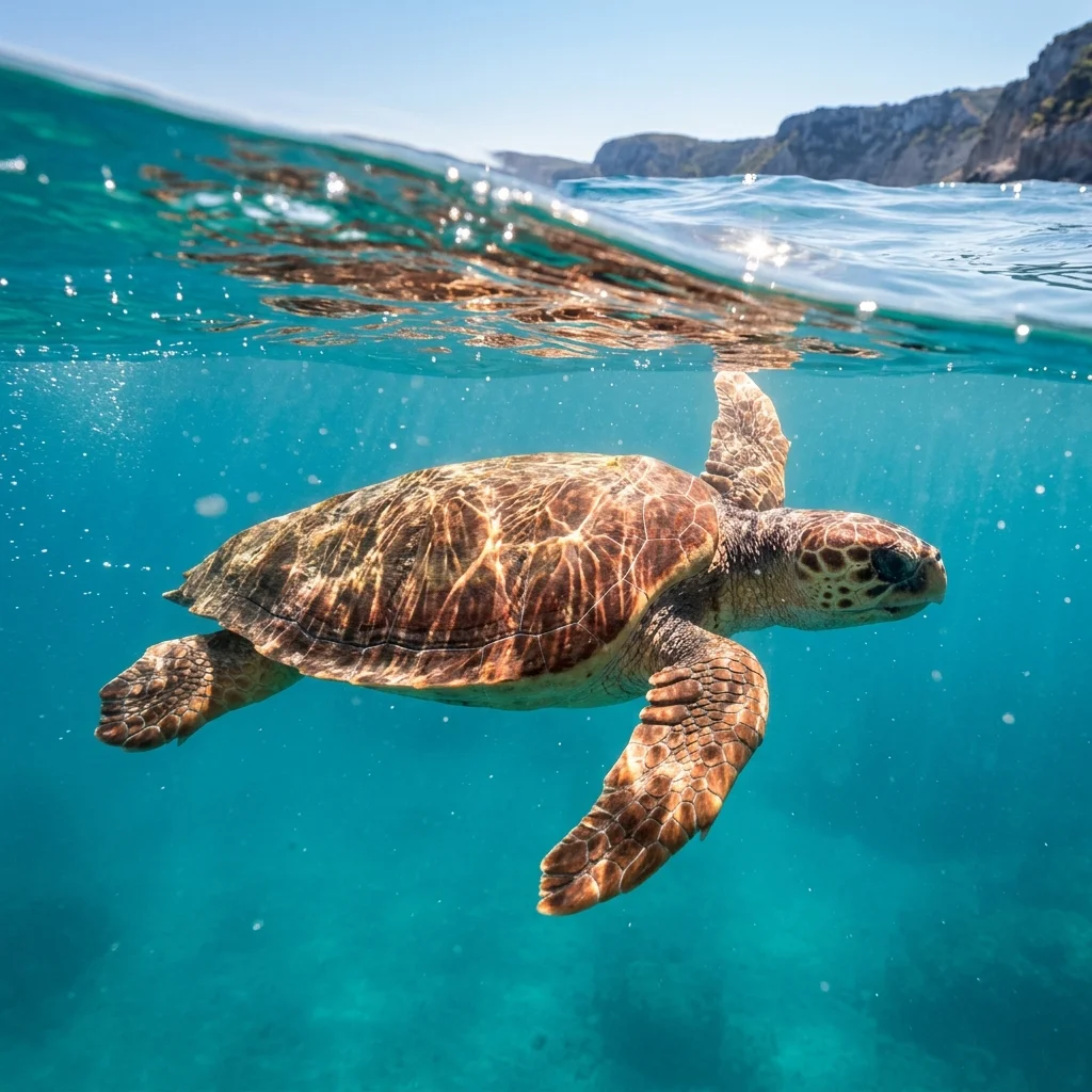 Tortuga Boba navegando por la costa catalana