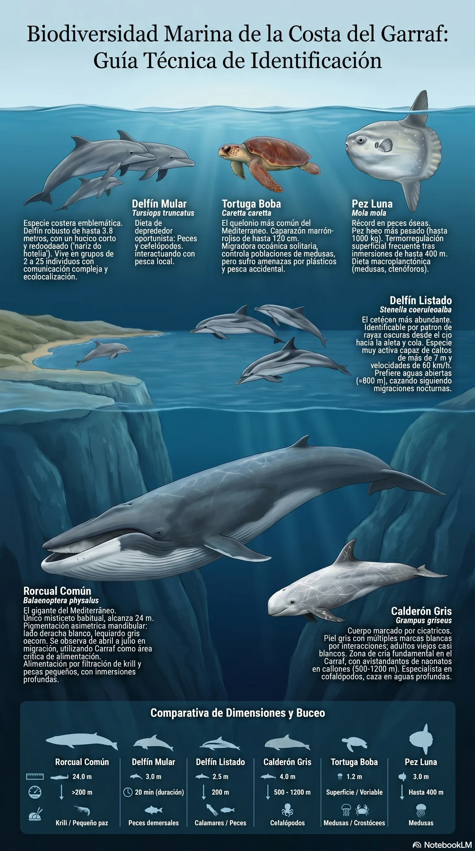Infografía: Biodiversidad Marina de la Costa del Garraf — guía de identificación de especies