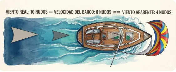 Càlcul del vent aparent en popa rodona: el vaixell 'escapa' del vent